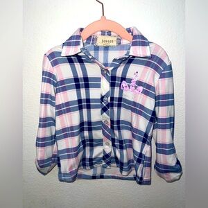 Toddler Pink/Blue Unicorn Button Up Plaid Top